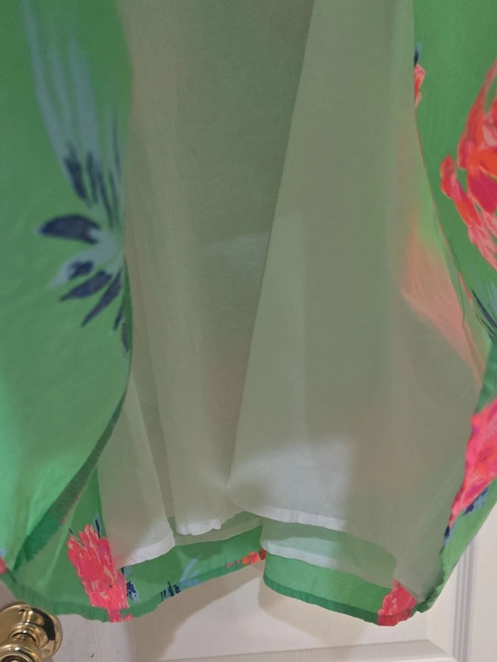 Tommy Bahama Green Floral One-Shoulder Dress with Pink Pom Trim Girls Size 7